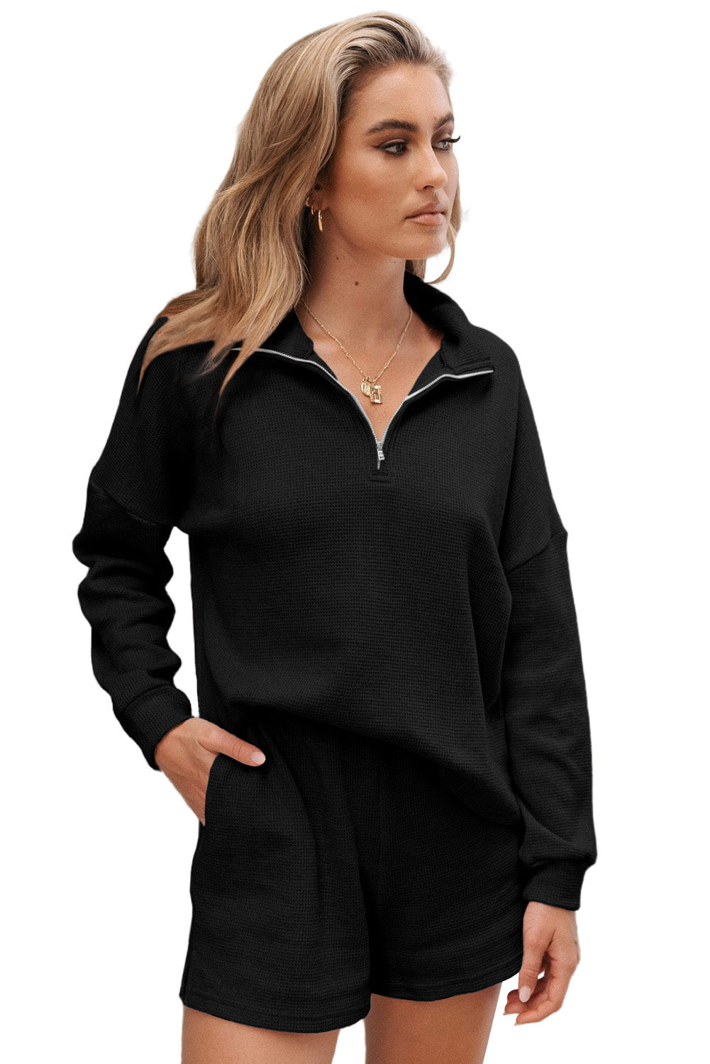 Ribbed Sweatshirt & High Waist Shorts Set