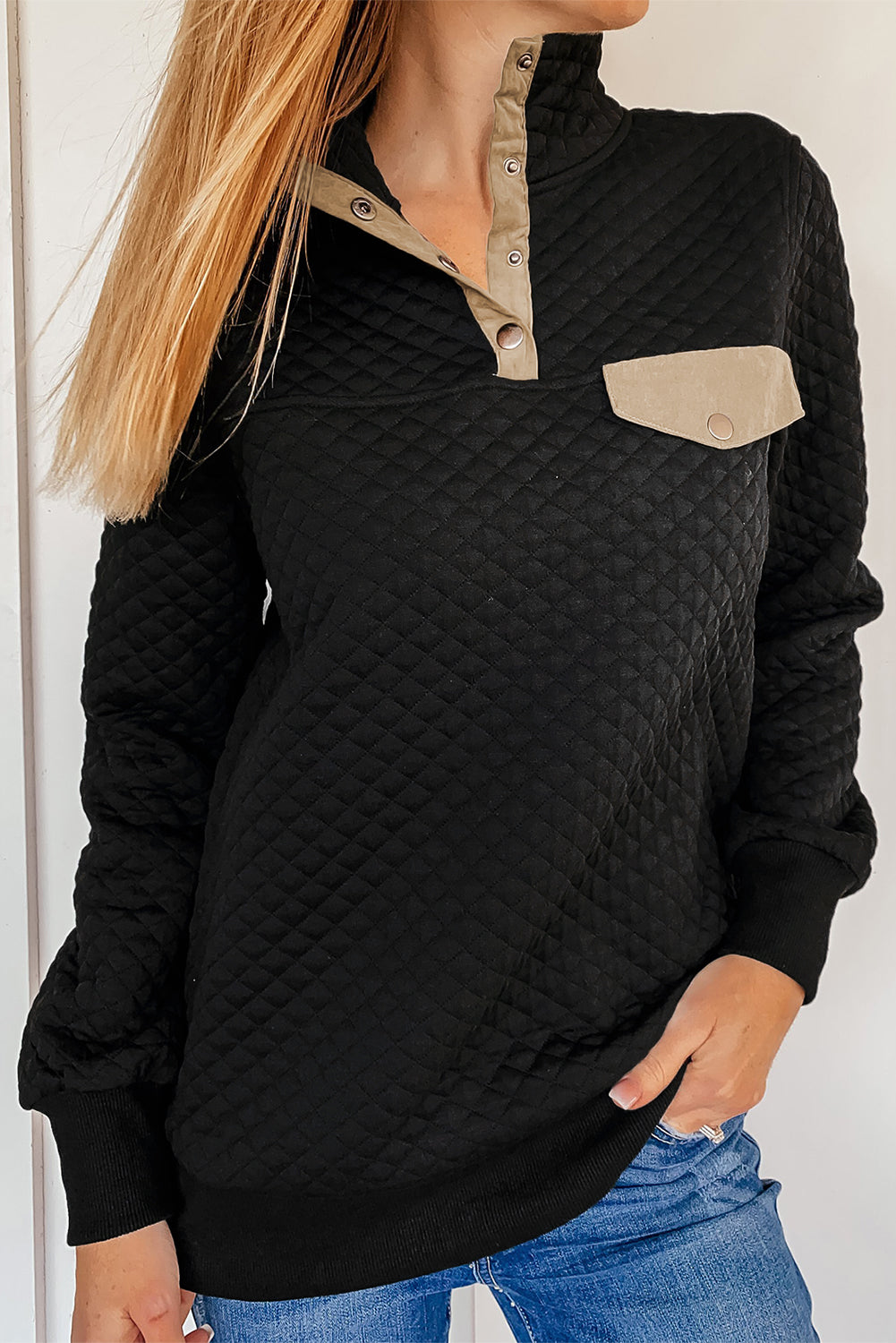 Quilted Snap Button Sweatshirt