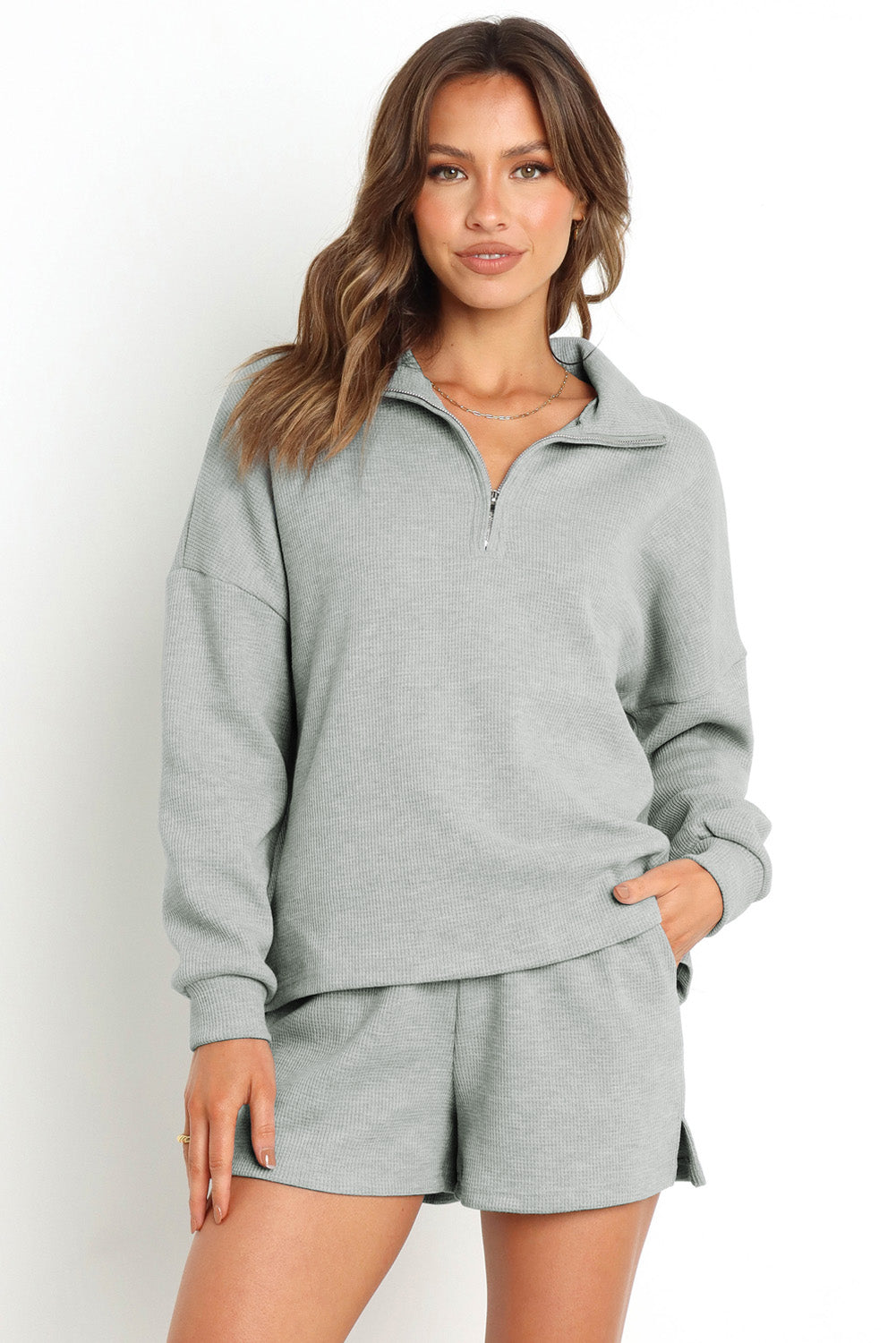 Ribbed Sweatshirt & High Waist Shorts Set