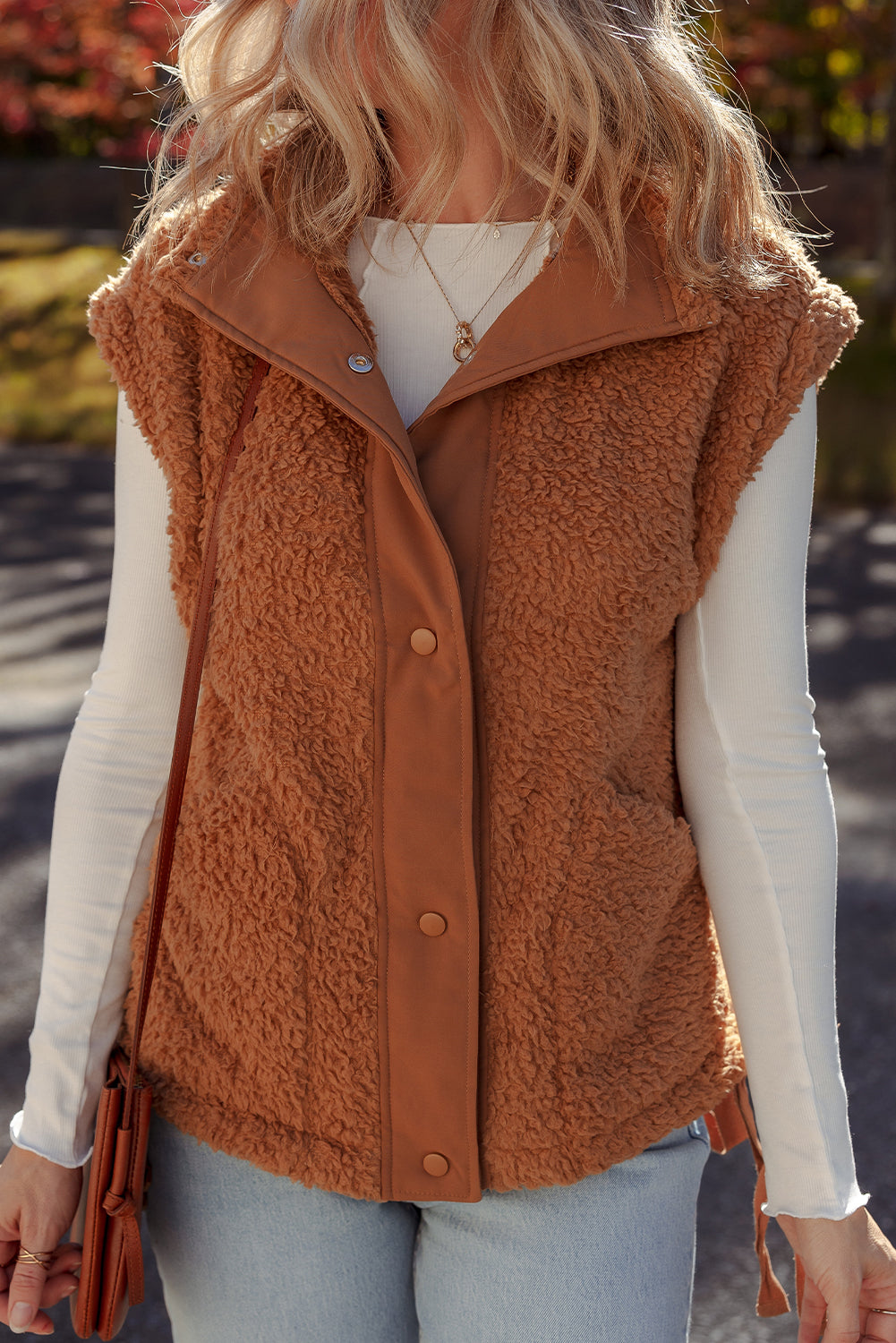 Faux Fur Snap Button Plush Vest