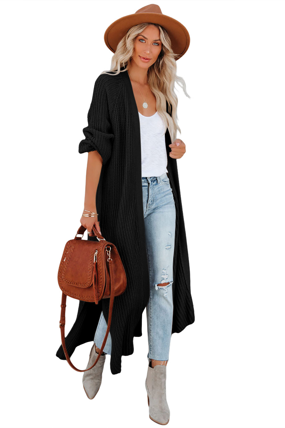 Cable Knit Open Front Duster Cardigan