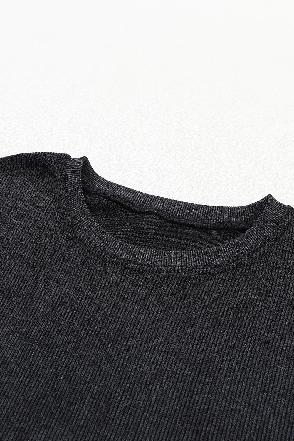 Ribbed Round Neck Pullover Sweatshirt