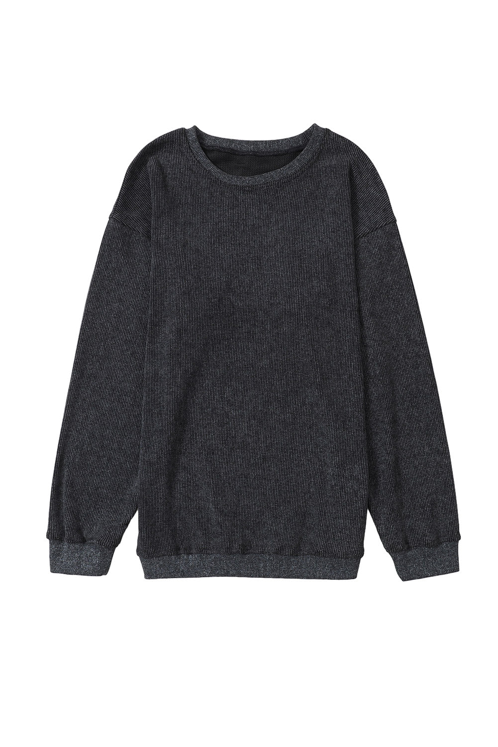 Ribbed Round Neck Pullover Sweatshirt