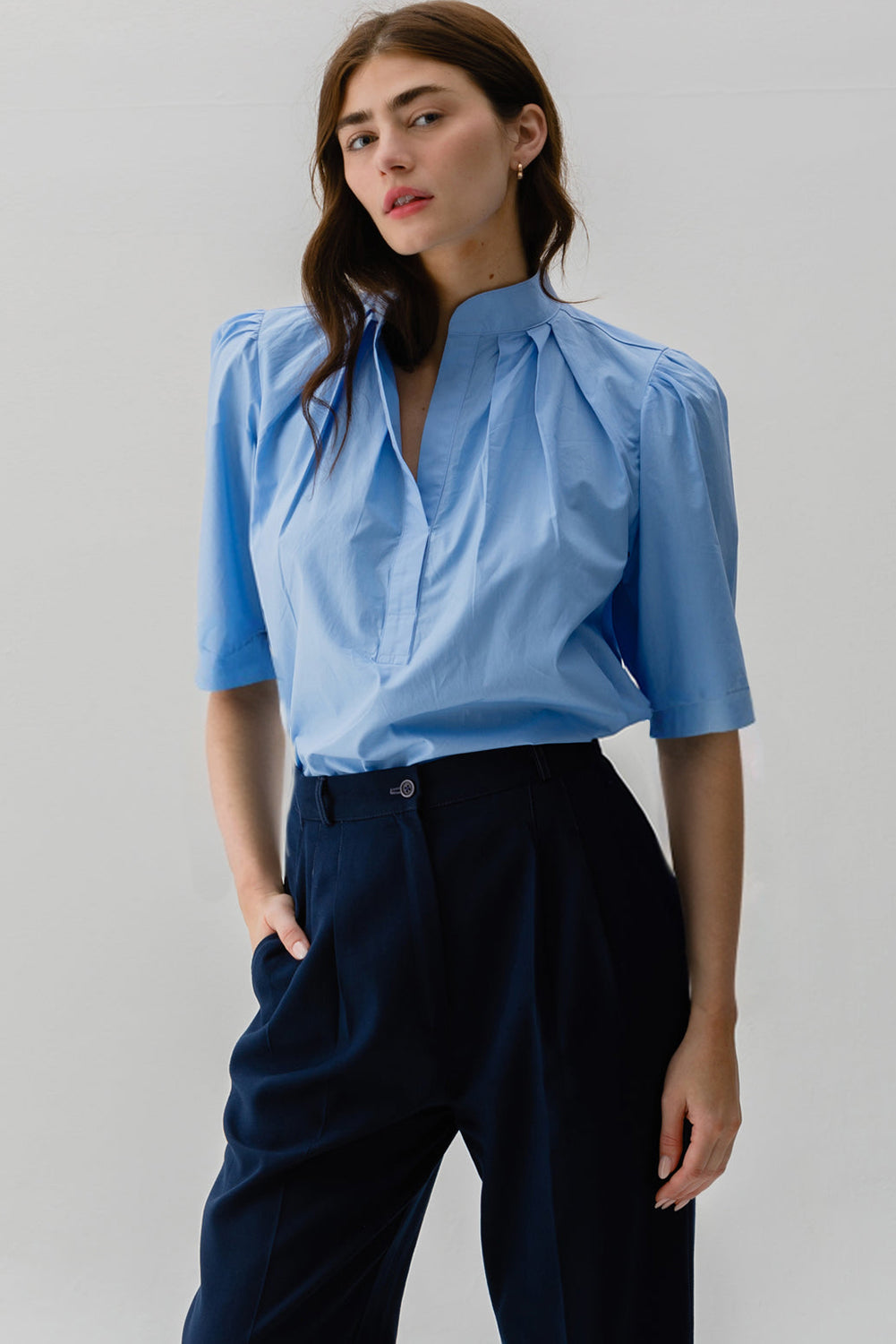 Short Sleeve Pleated Blouse