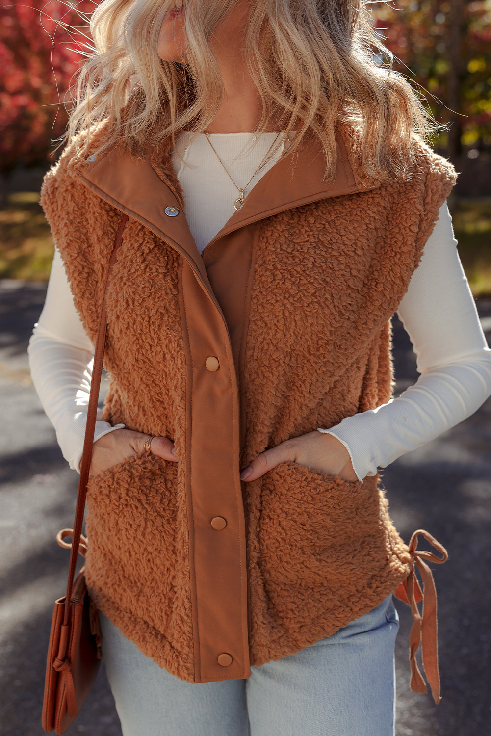 Faux Fur Snap Button Plush Vest