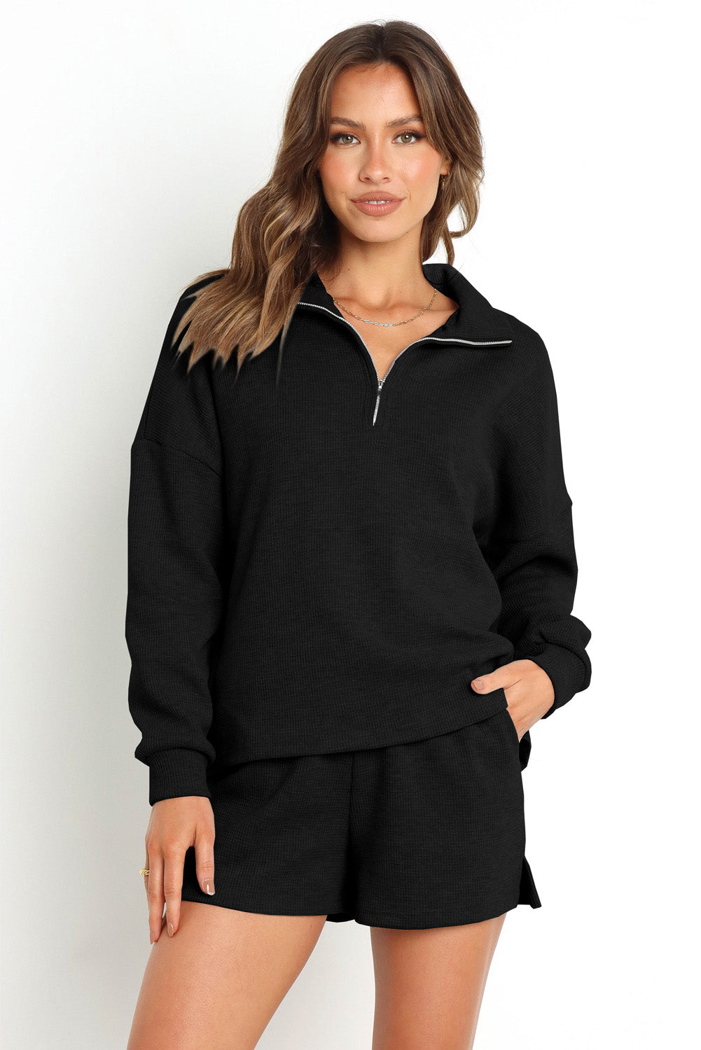 Ribbed Sweatshirt & High Waist Shorts Set