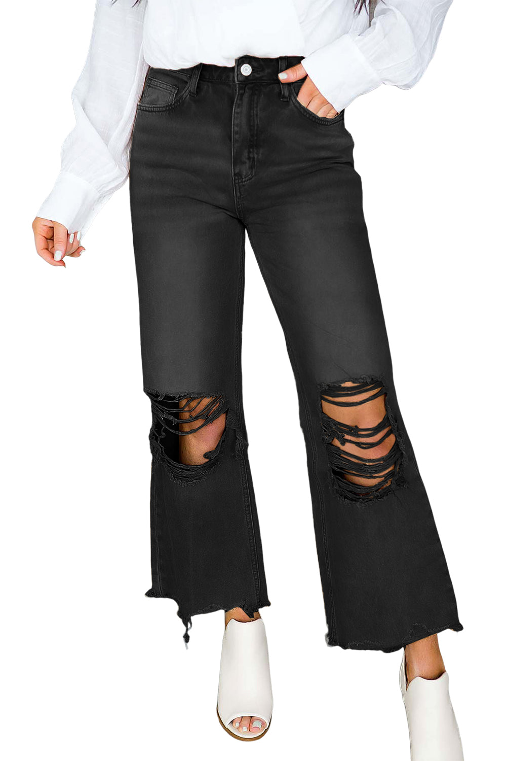 High Waist Flare Jeans with Raw Hem