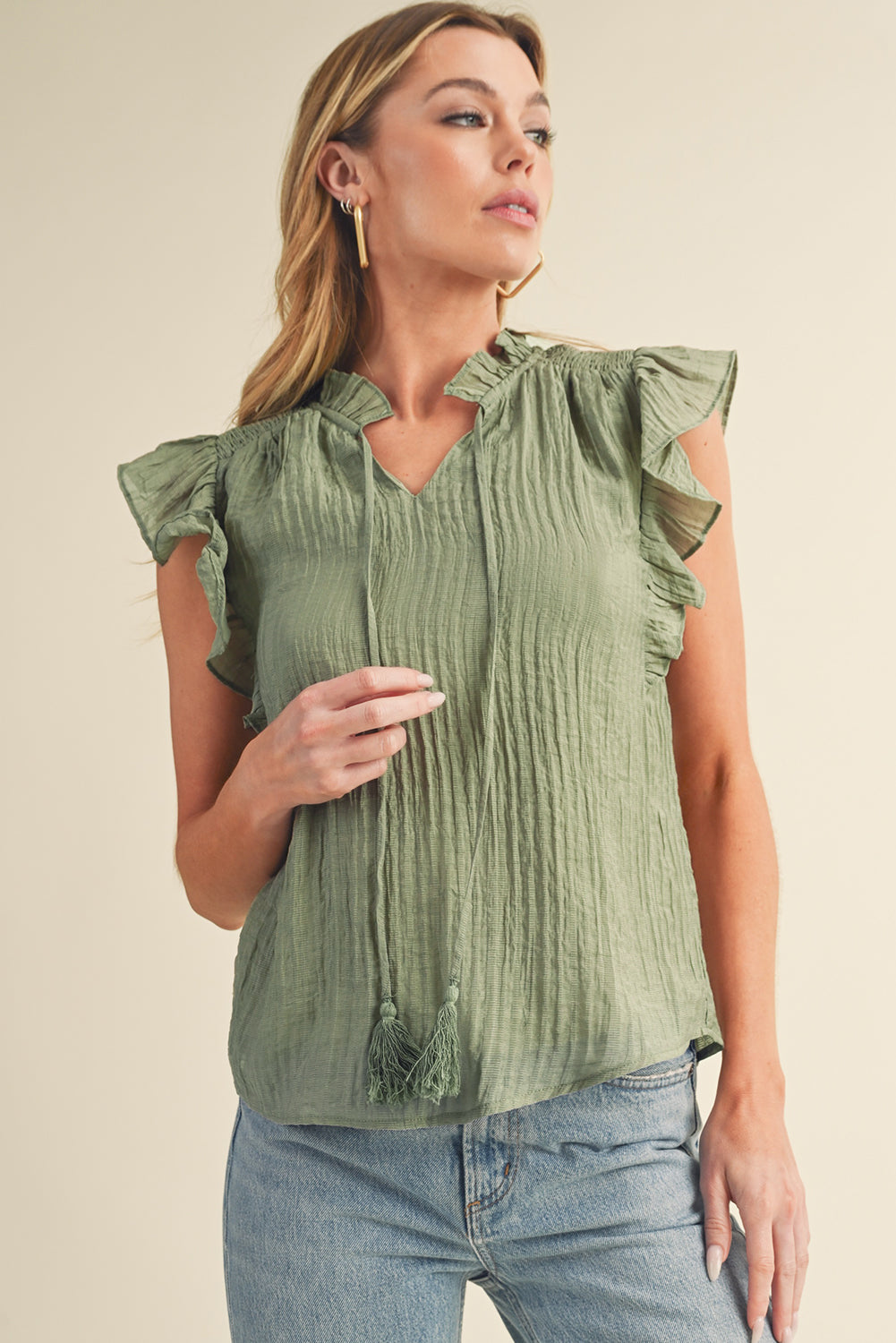 V Neck Textured Blouse