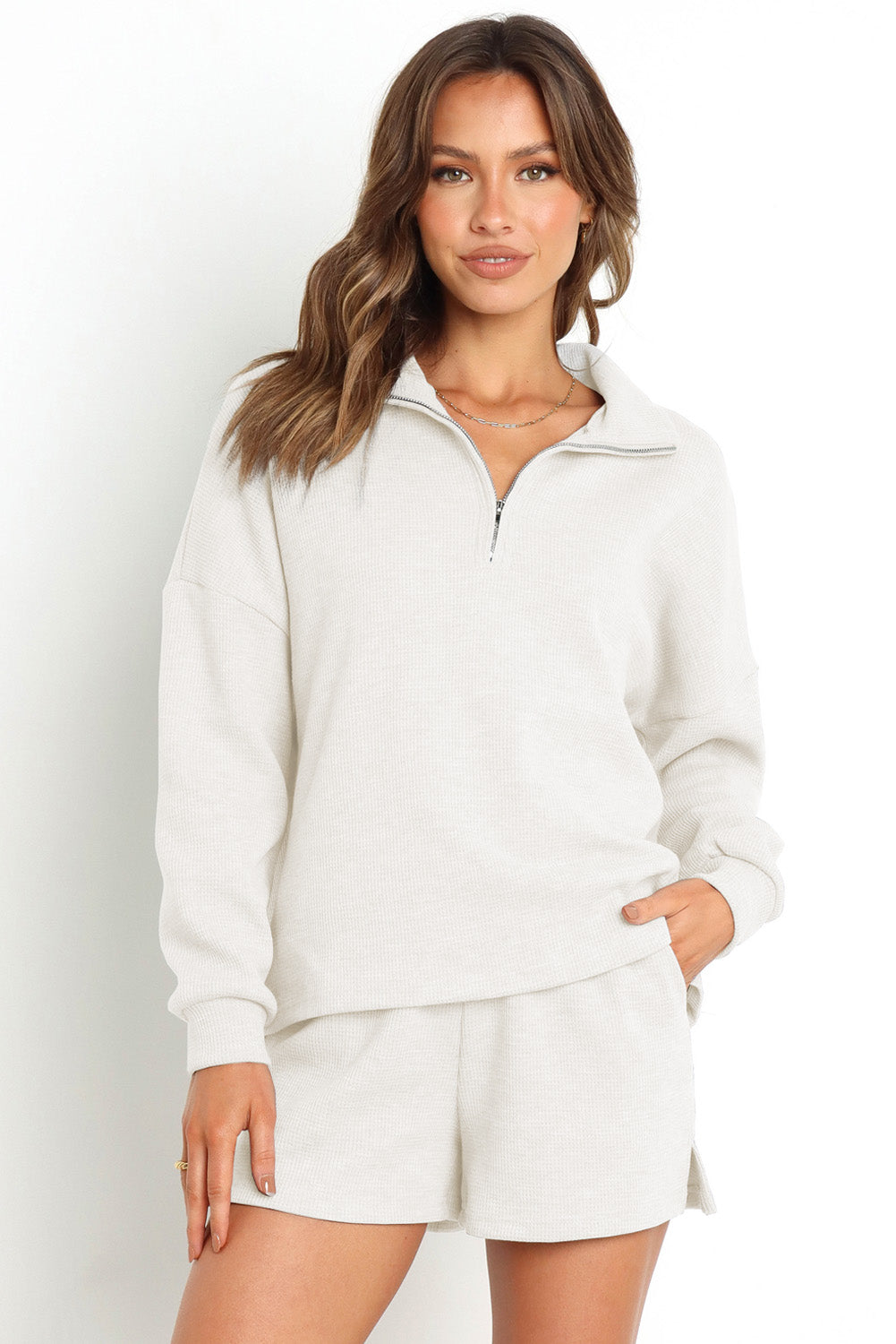 Ribbed Sweatshirt & High Waist Shorts Set
