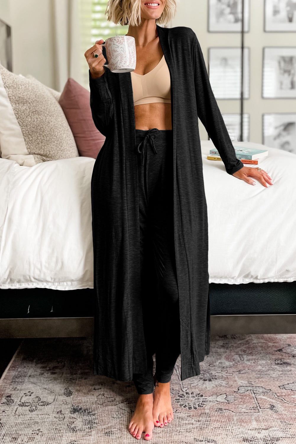 Long Cardigan and Skinny Pants Loungewear Set