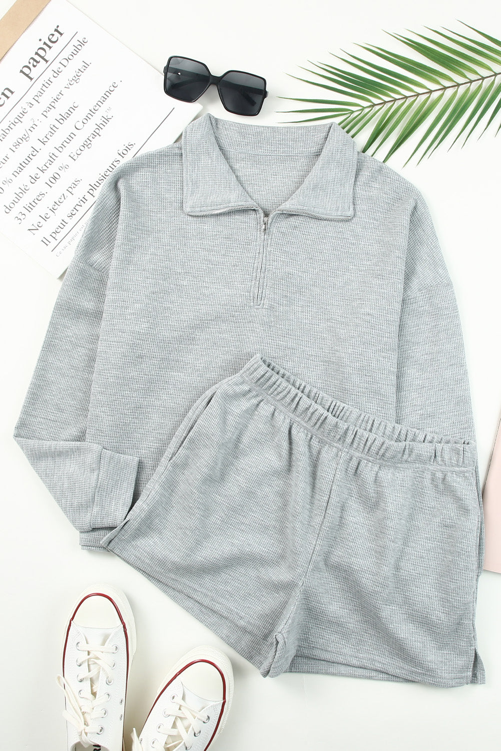 Ribbed Sweatshirt & High Waist Shorts Set