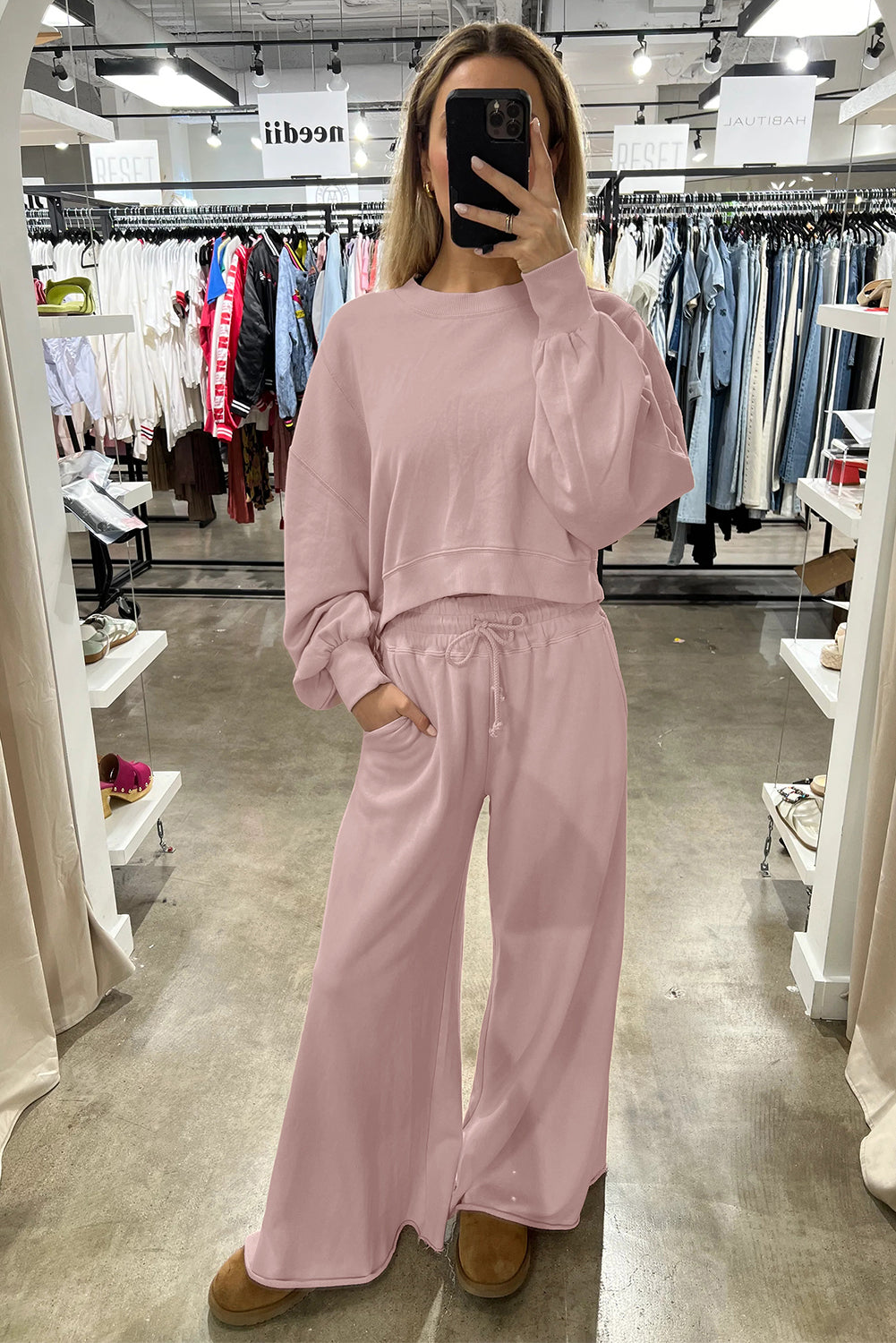 Drawstring Wide Leg Pants Set
