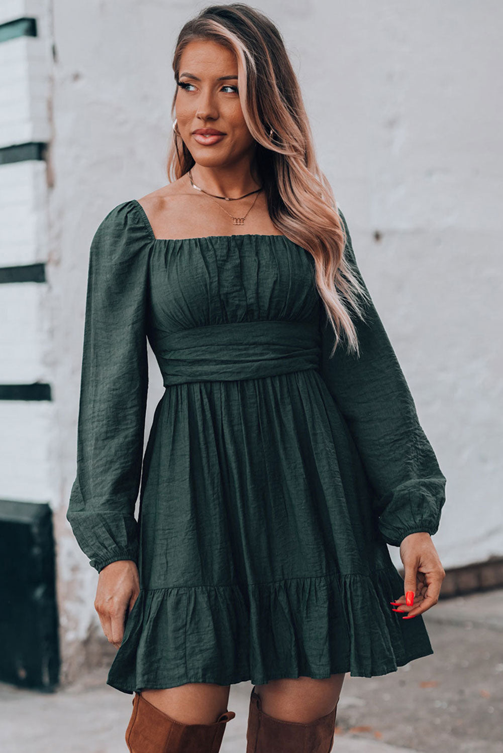 A -Line Square Neck Dress