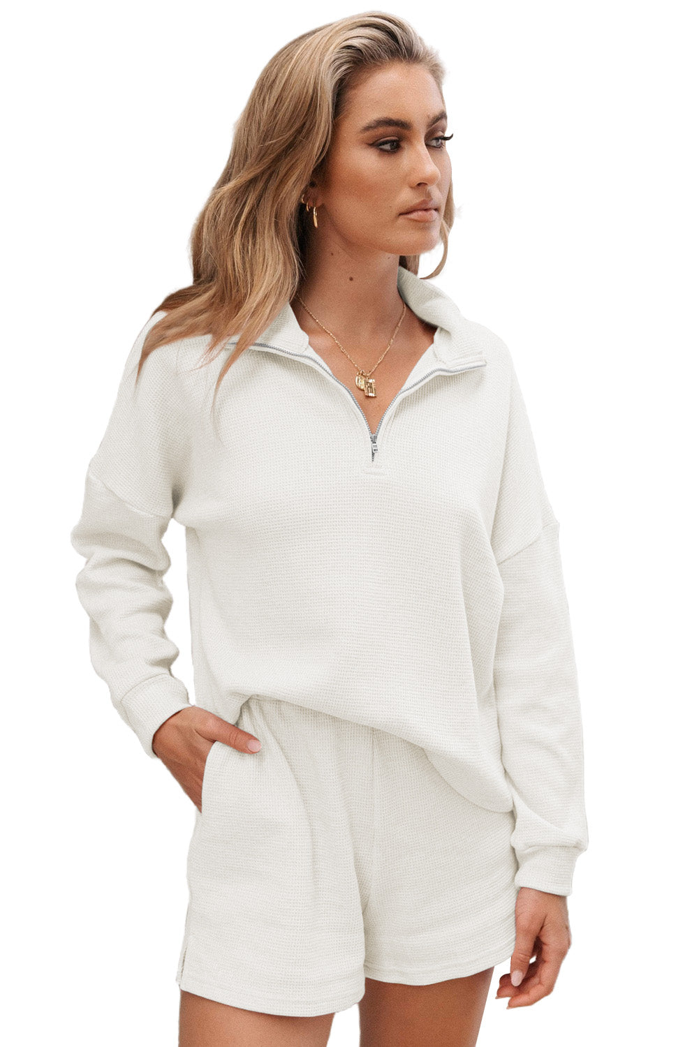 Ribbed Sweatshirt & High Waist Shorts Set