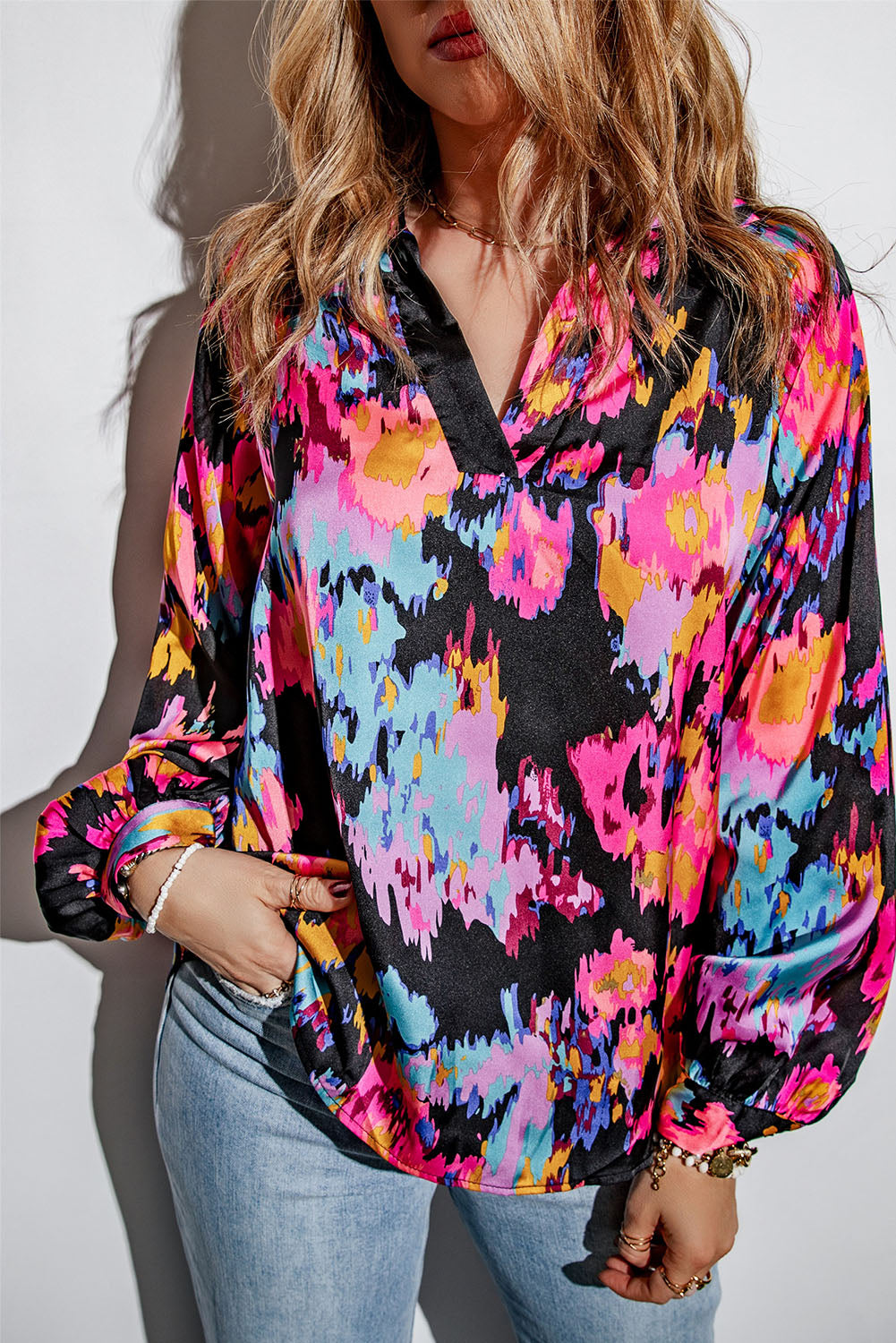 V Neck Puff Sleeve Blouse