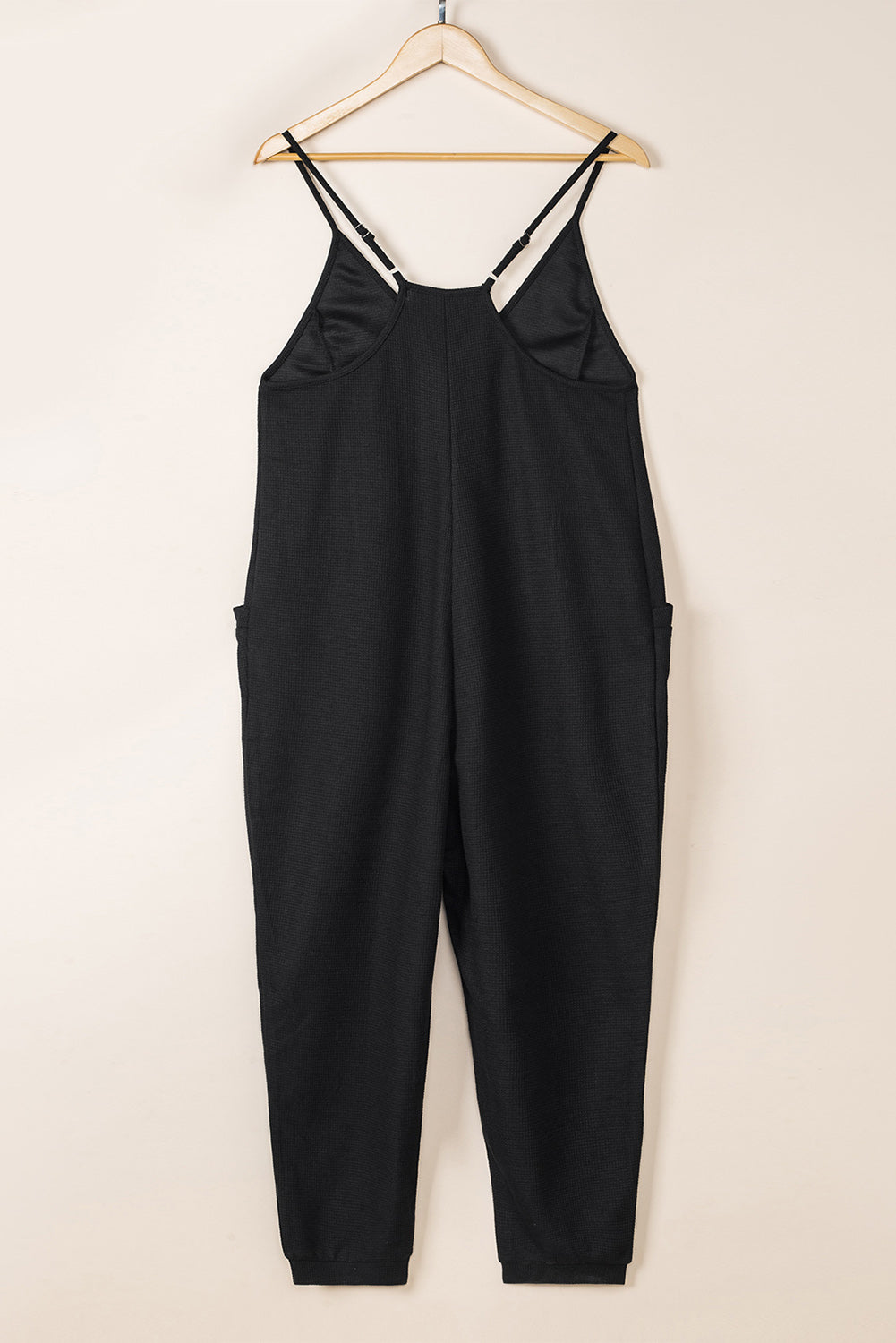 Blue Casual Textured Sleeveless V-Neck Pocketed Jumpsuit