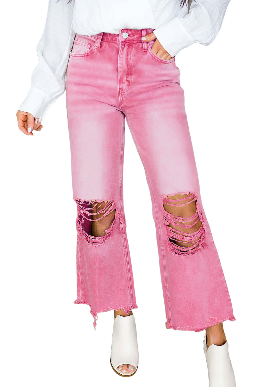 High Waist Flare Jeans with Raw Hem
