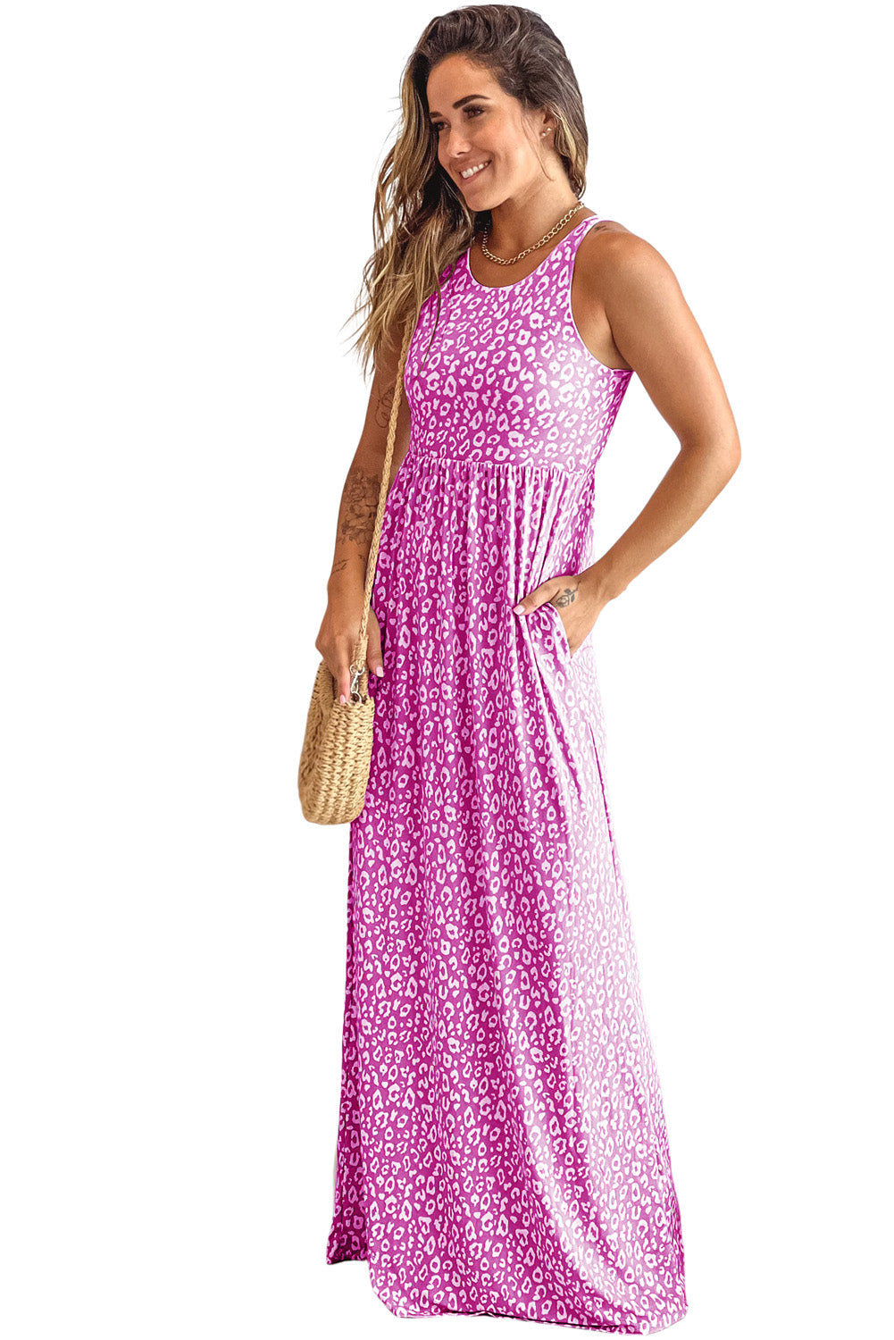 Leopard Pocketed Maxi Tank Dress