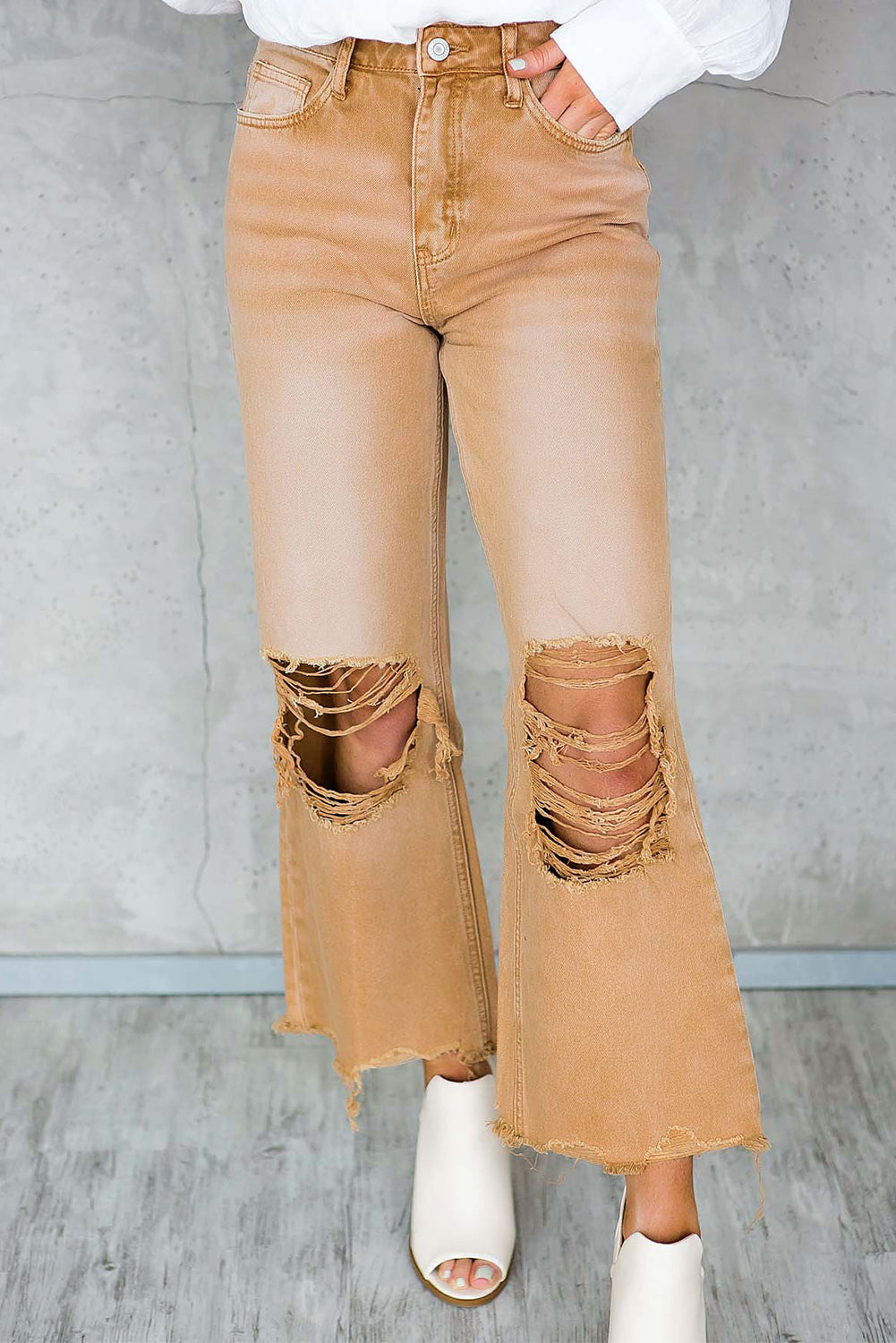 High Waist Flare Jeans with Raw Hem