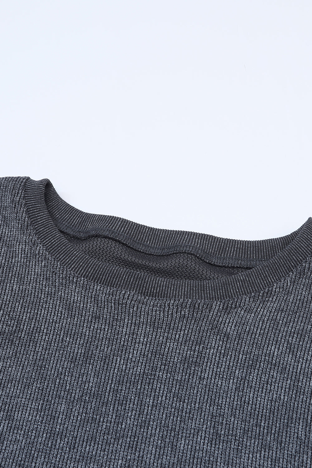 Ribbed Round Neck Pullover Sweatshirt