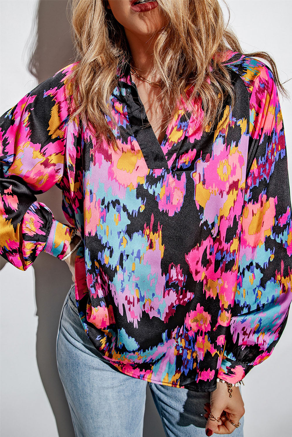 V Neck Puff Sleeve Blouse