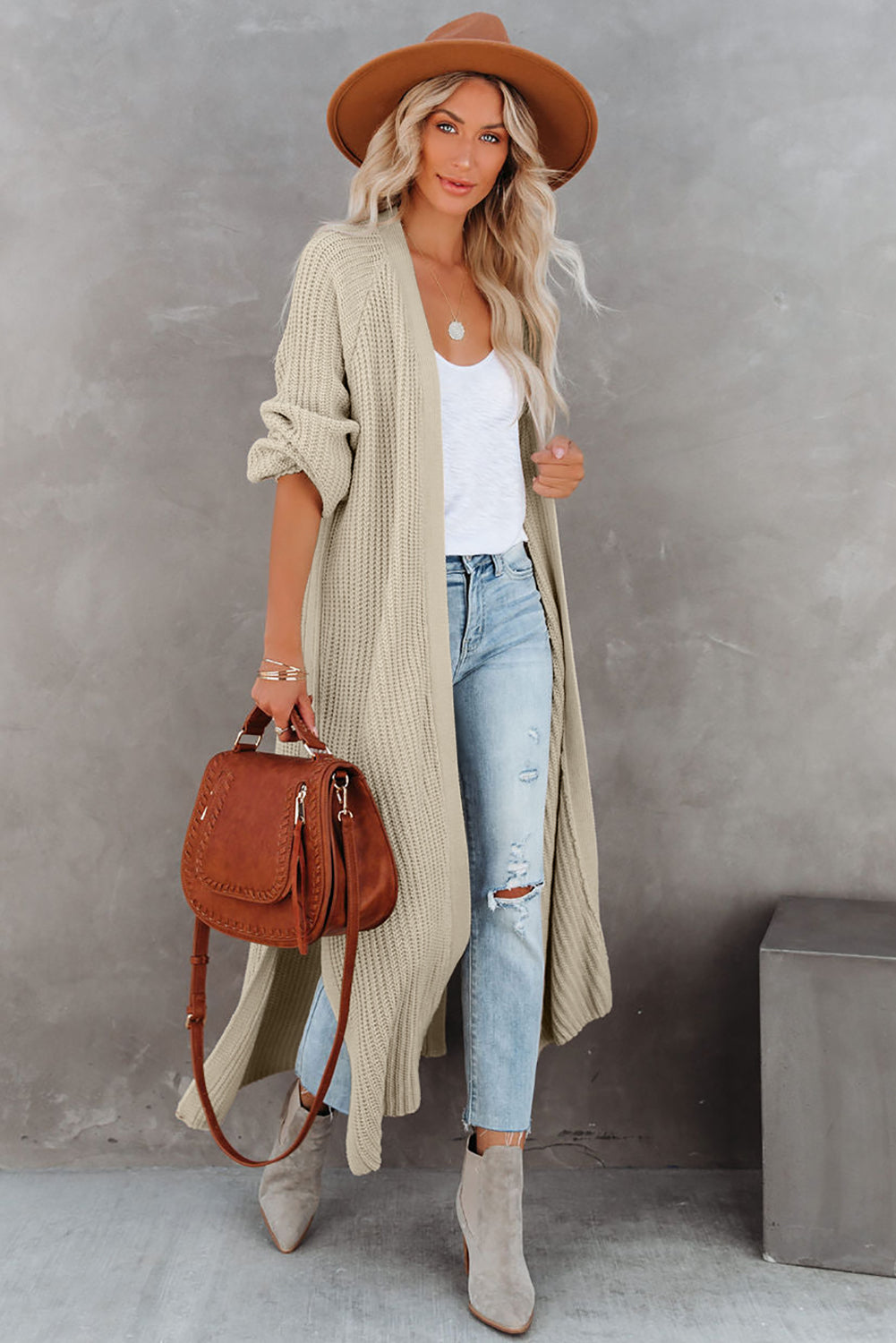 Cable Knit Open Front Duster Cardigan