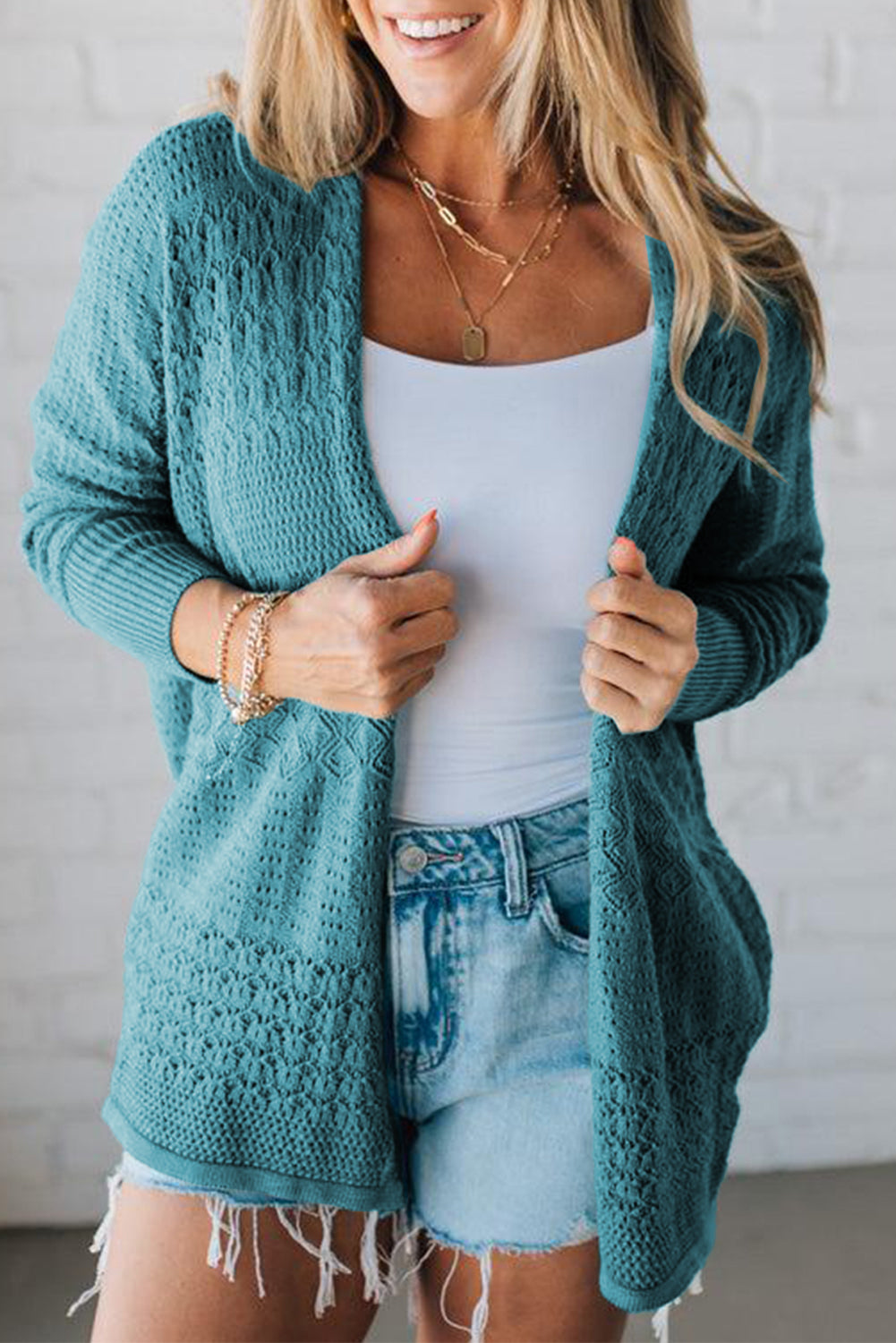 Hollow Knit Open Front Cardigan