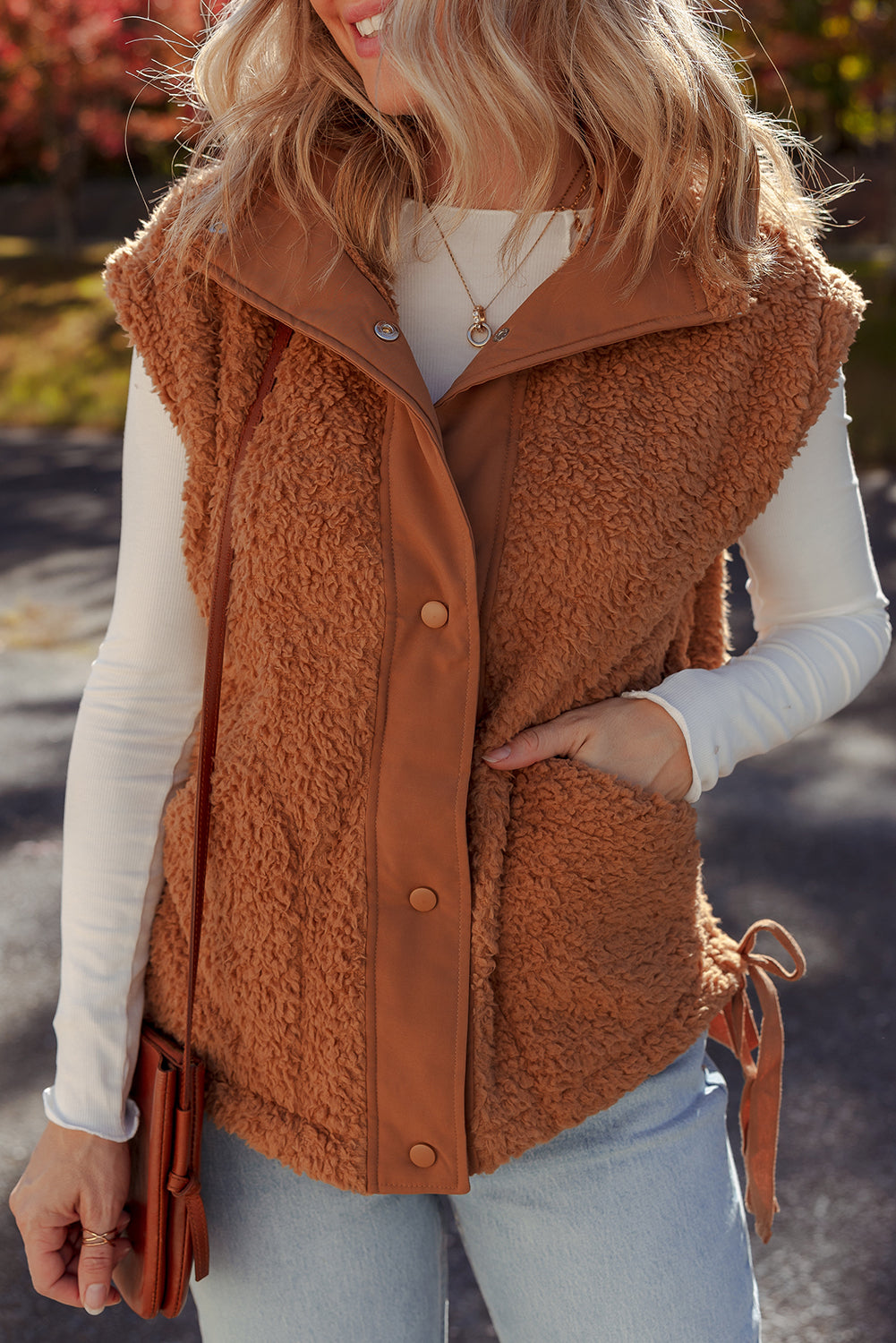 Faux Fur Snap Button Plush Vest