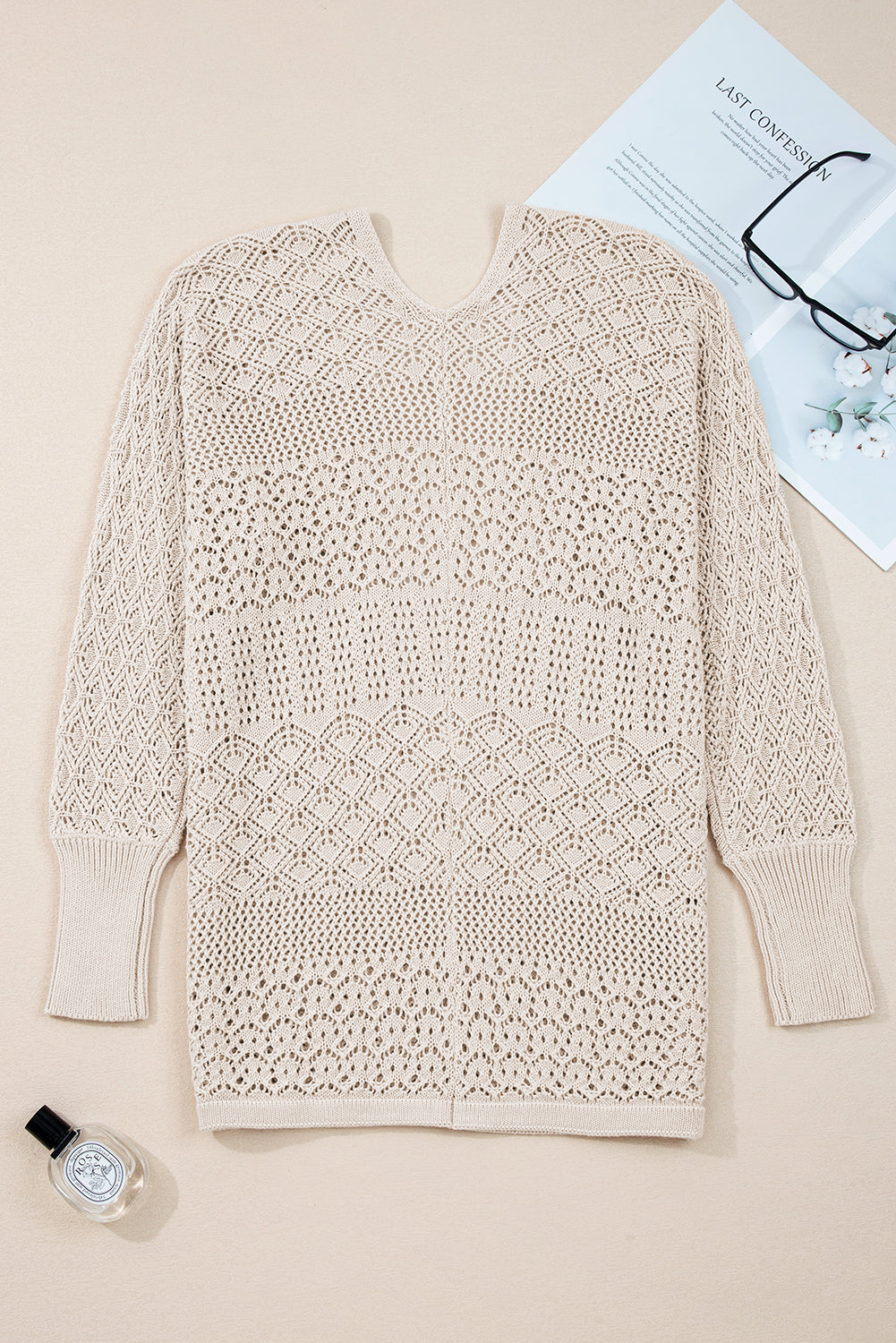 Hollow Knit Open Front Cardigan