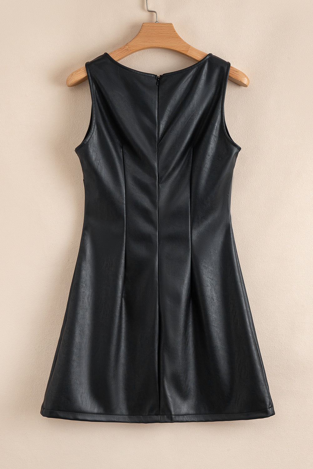 Faux Leather Sleeveless Round Neck Mini Dress