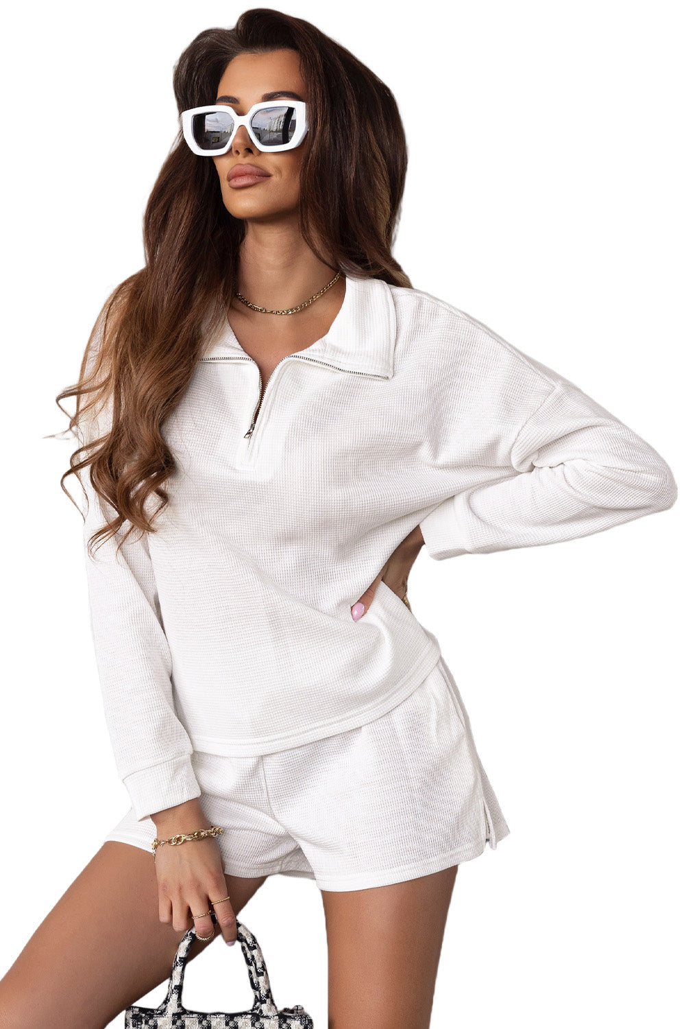 Ribbed Sweatshirt & High Waist Shorts Set