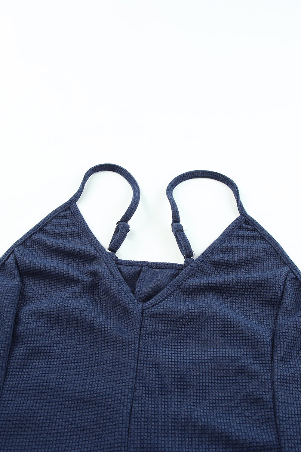 Blue Casual Textured Sleeveless V-Neck Pocketed Jumpsuit