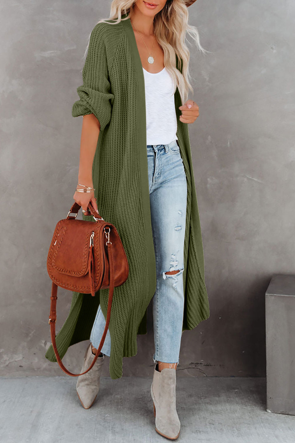 Cable Knit Open Front Duster Cardigan