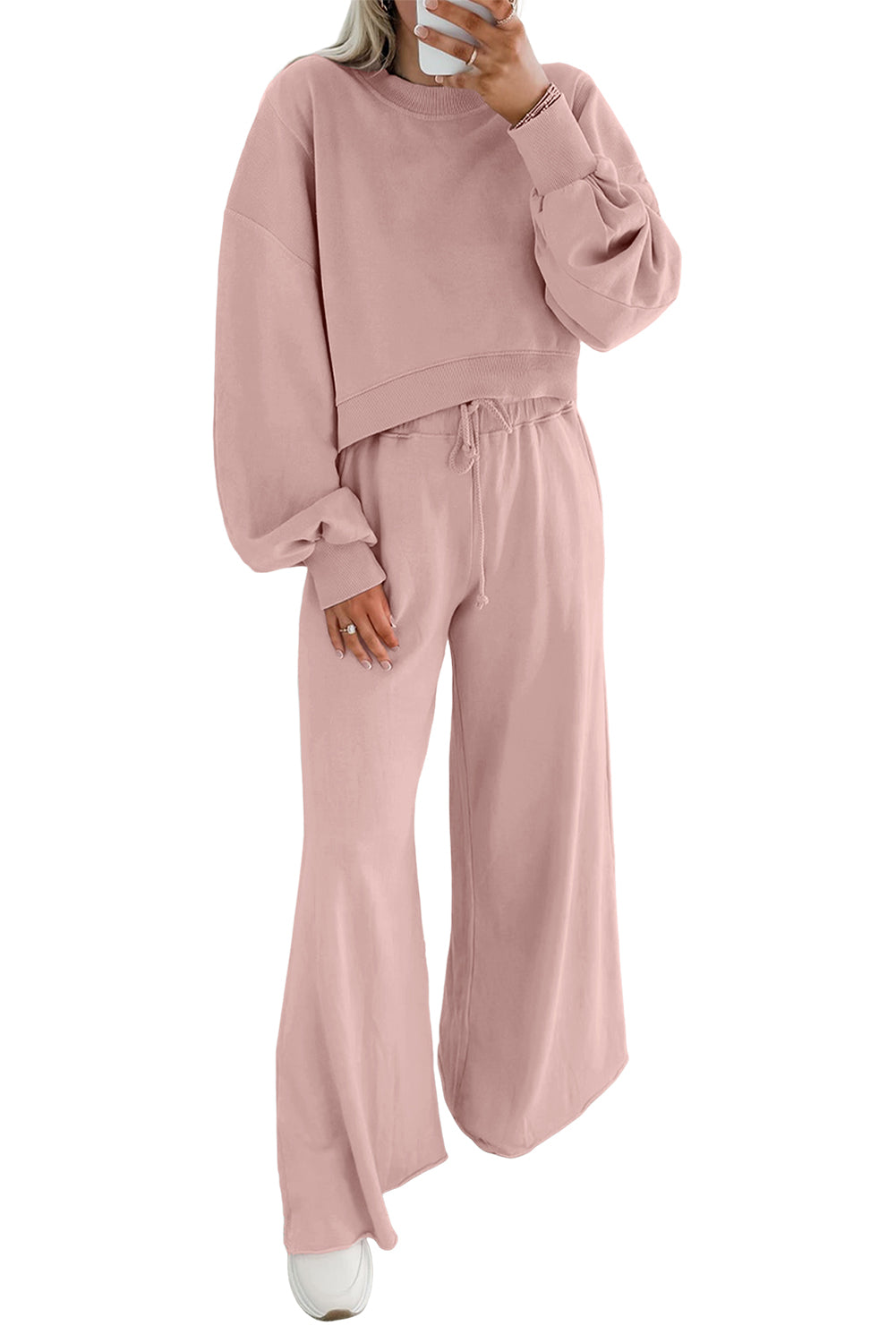 Drawstring Wide Leg Pants Set