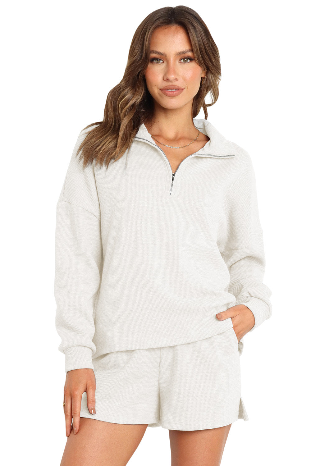 Ribbed Sweatshirt & High Waist Shorts Set