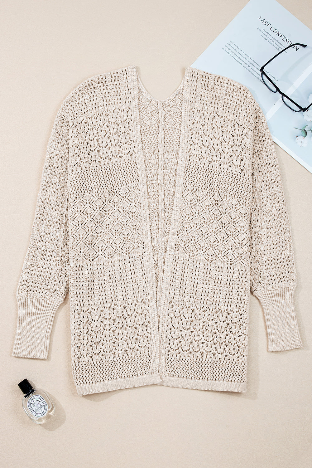 Hollow Knit Open Front Cardigan