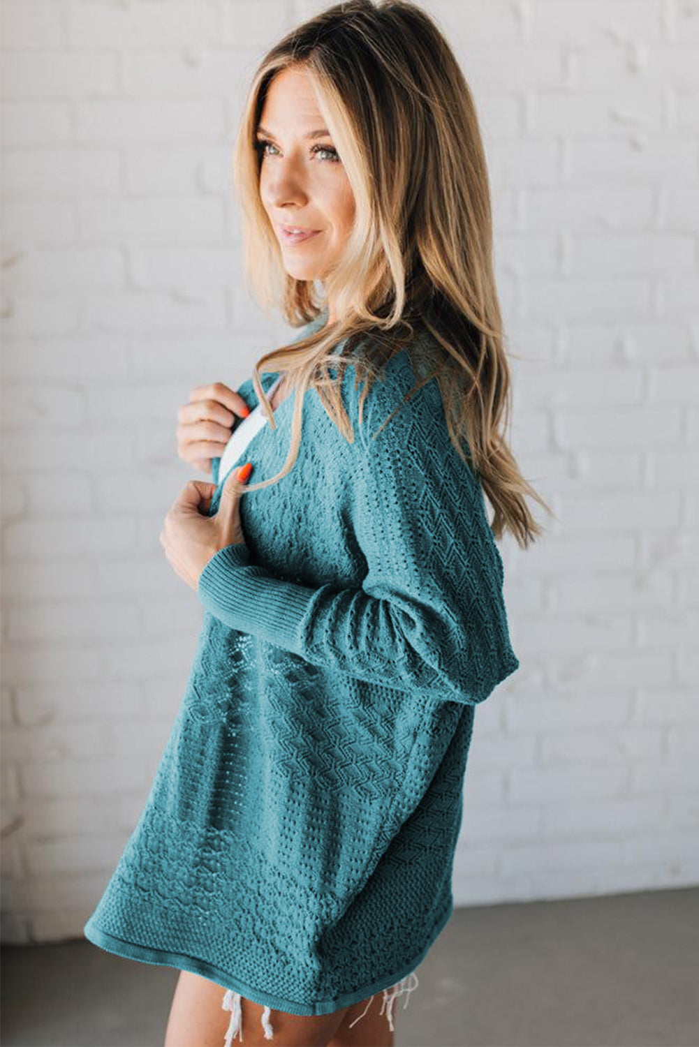 Hollow Knit Open Front Cardigan