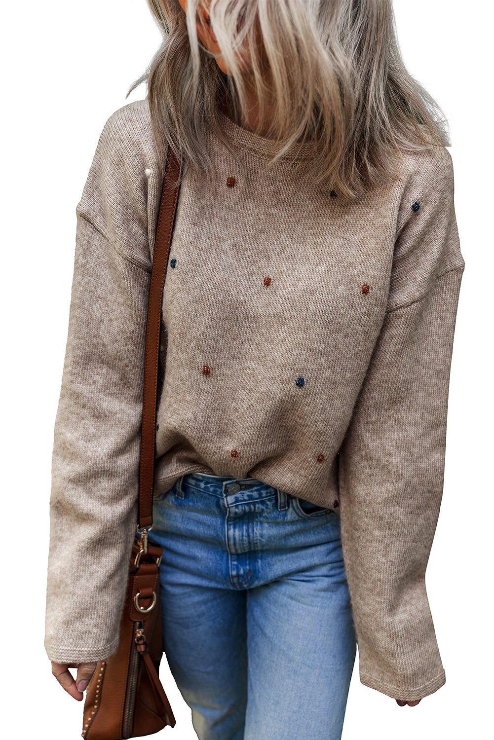 Drop Shoulder Sweater with Dots