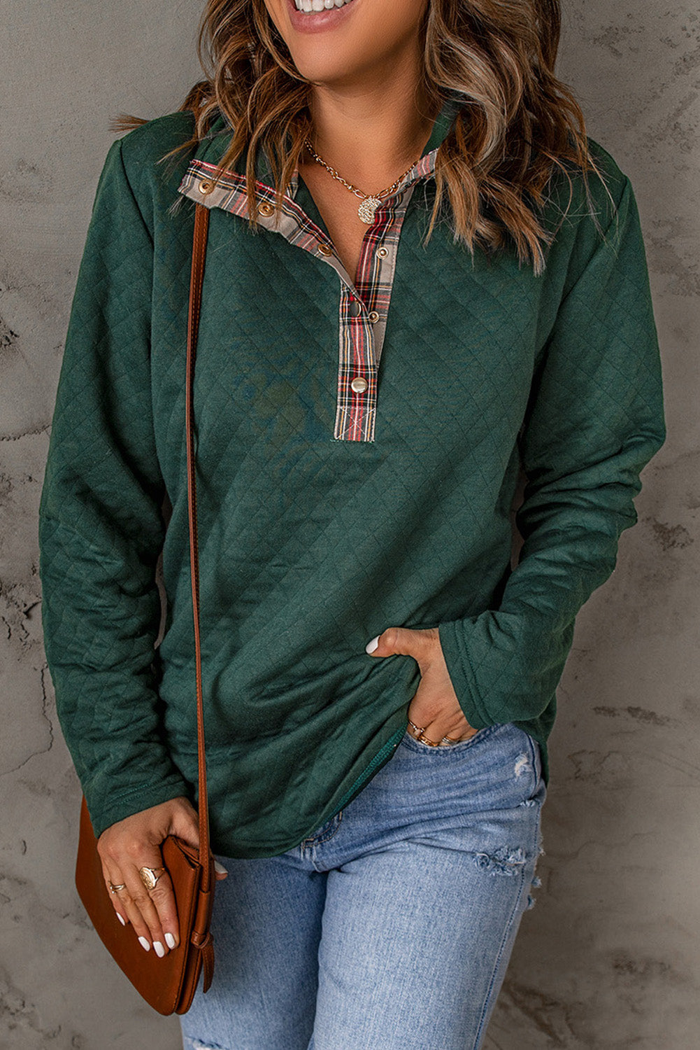 Plaid Trim Sweatshirt