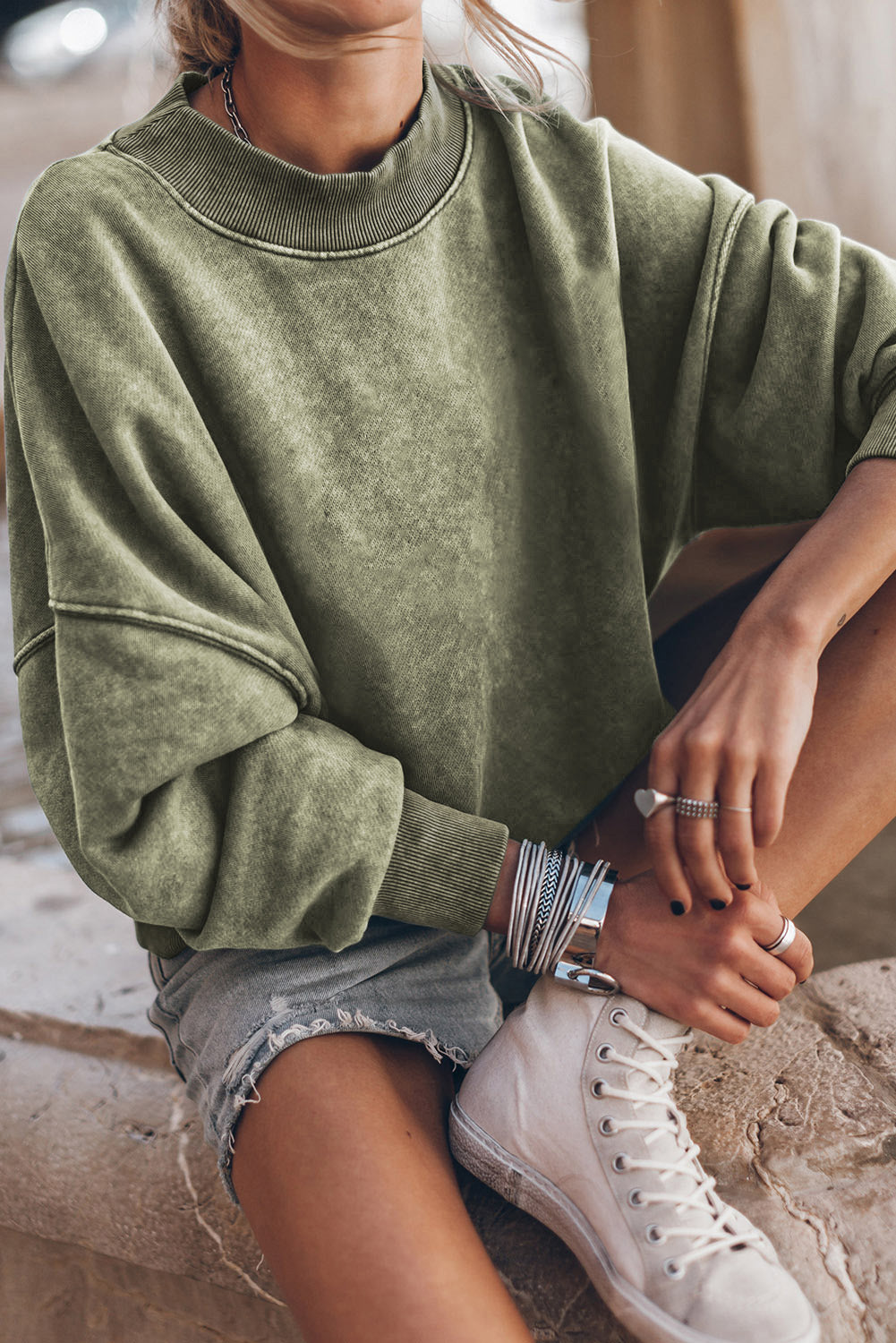 Drop Shoulder Crew Neck Pullover Sweatshirt