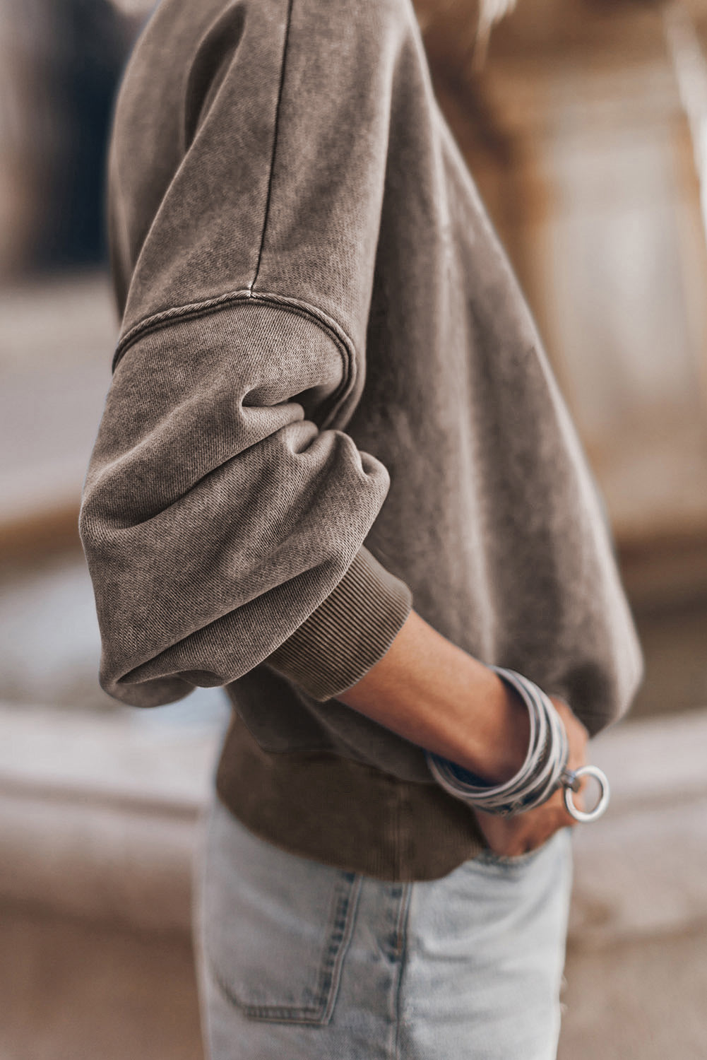 Drop Shoulder Crew Neck Pullover Sweatshirt
