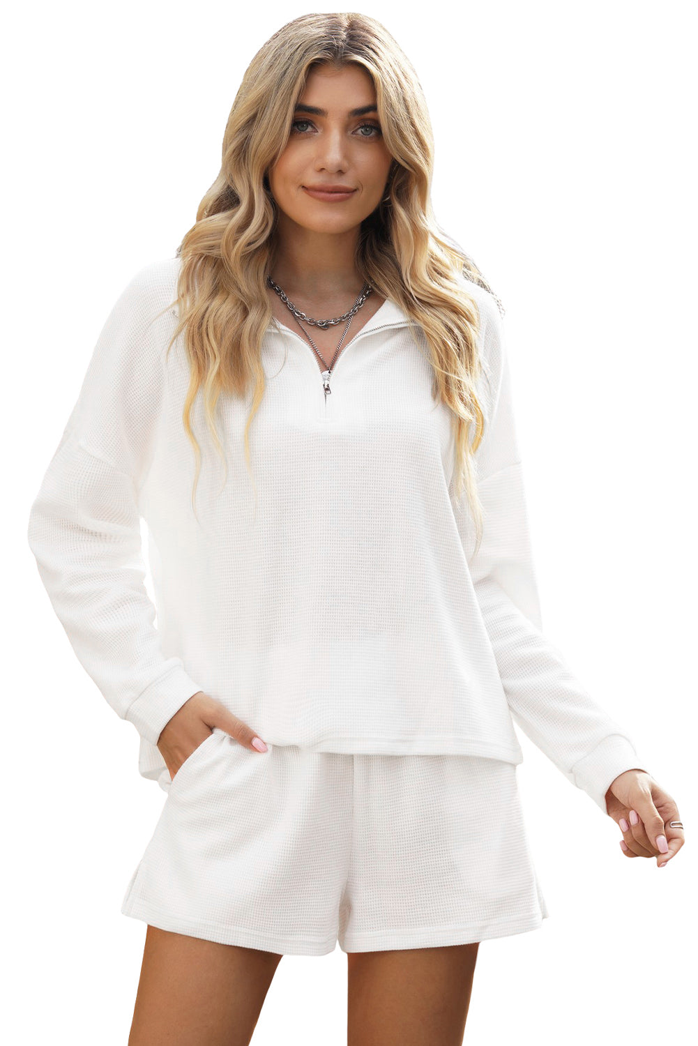 Ribbed Sweatshirt & High Waist Shorts Set
