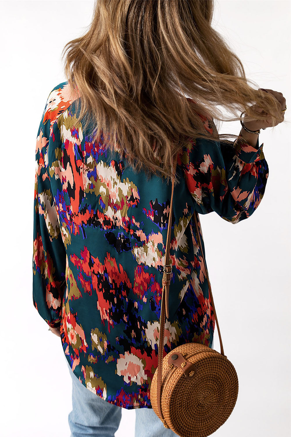V Neck Puff Sleeve Blouse