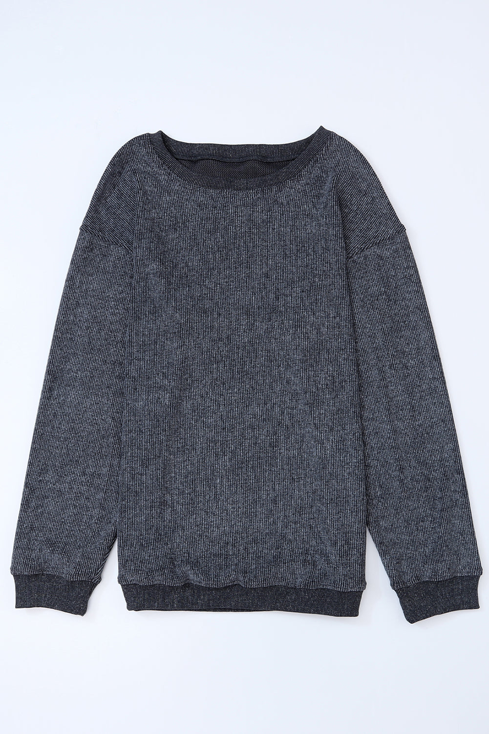 Ribbed Round Neck Pullover Sweatshirt
