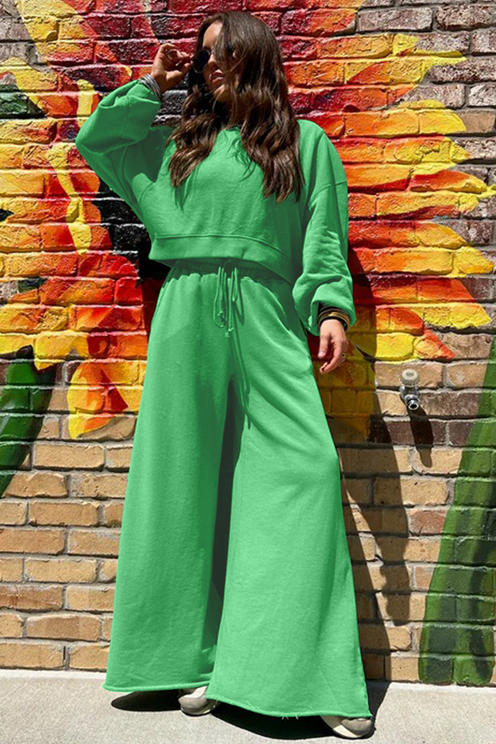 Drawstring Wide Leg Pants Set