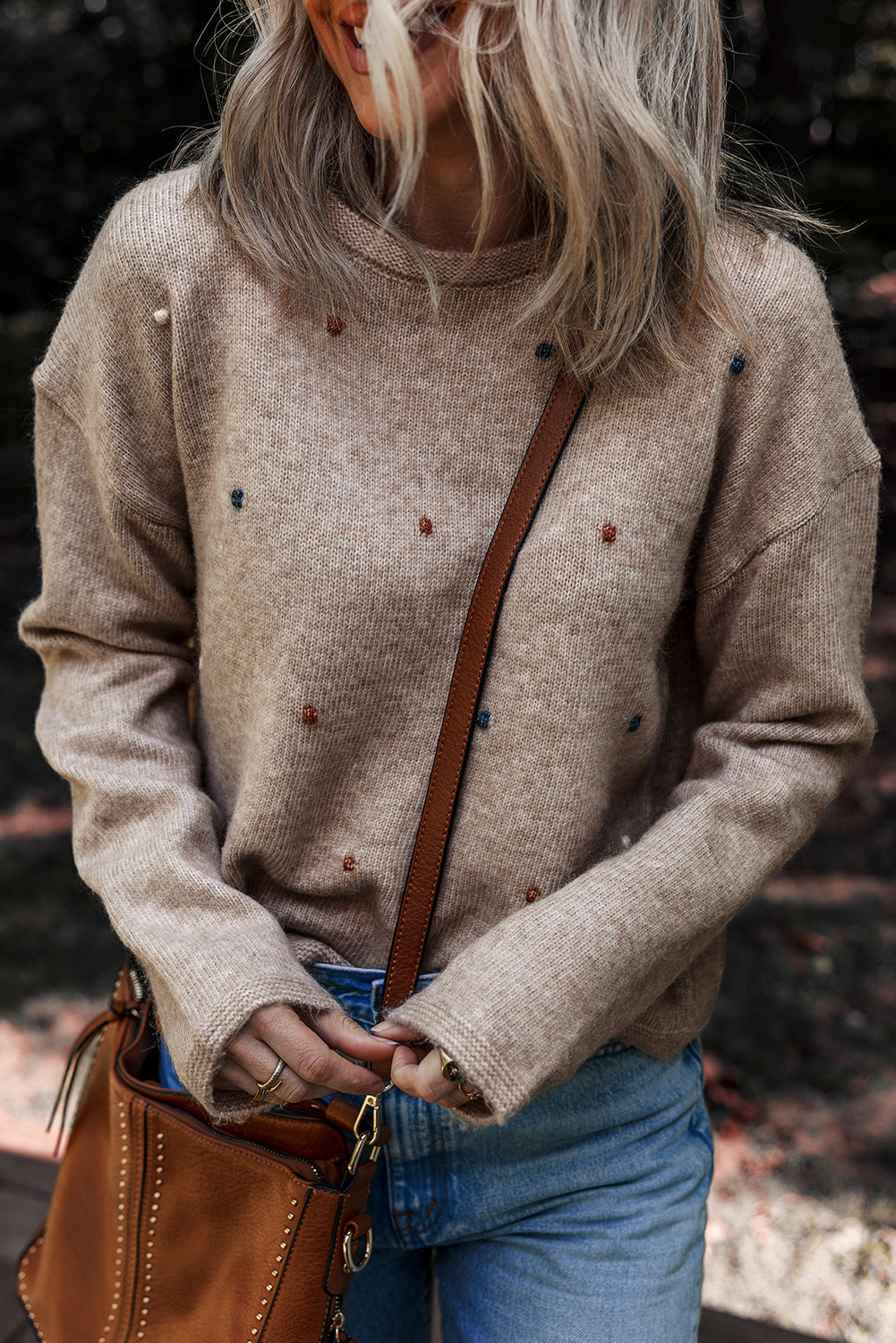 Drop Shoulder Sweater with Dots