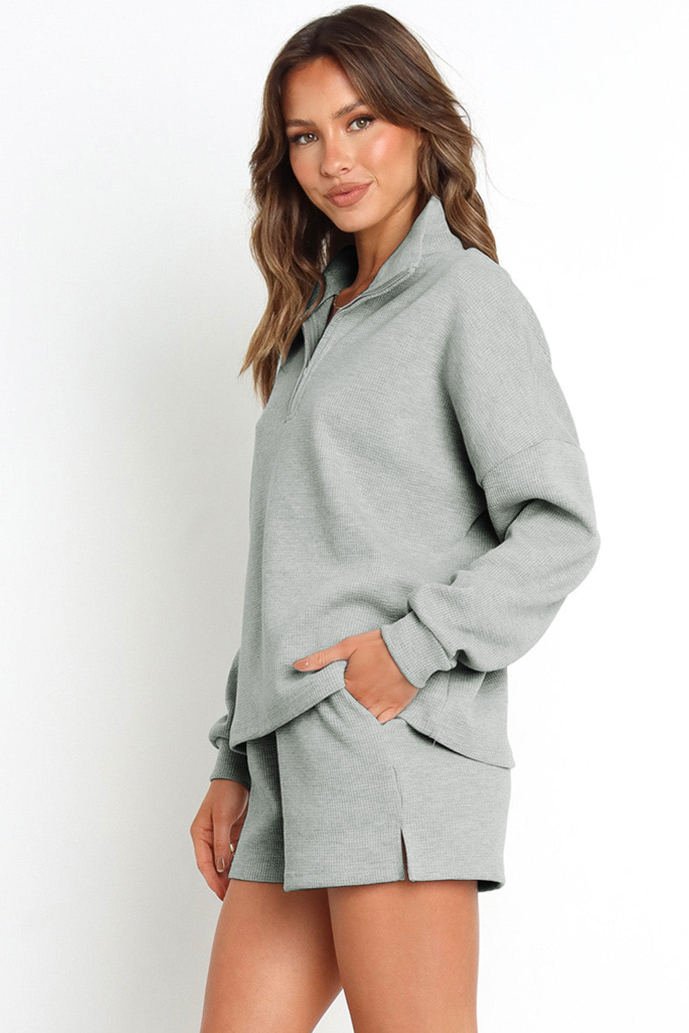Ribbed Sweatshirt & High Waist Shorts Set