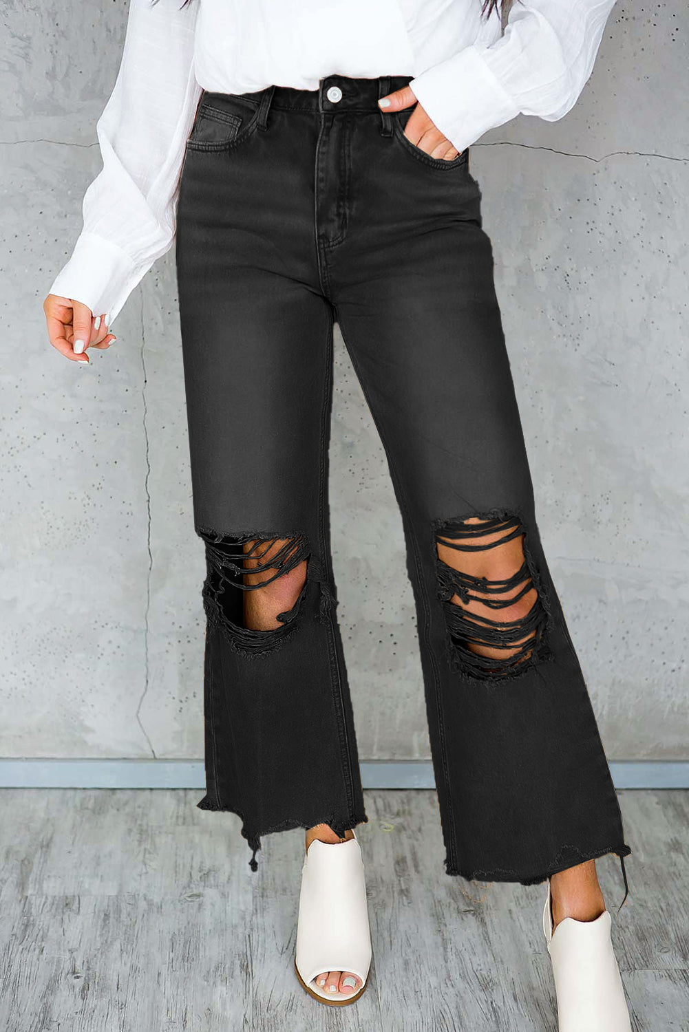 High Waist Flare Jeans with Raw Hem