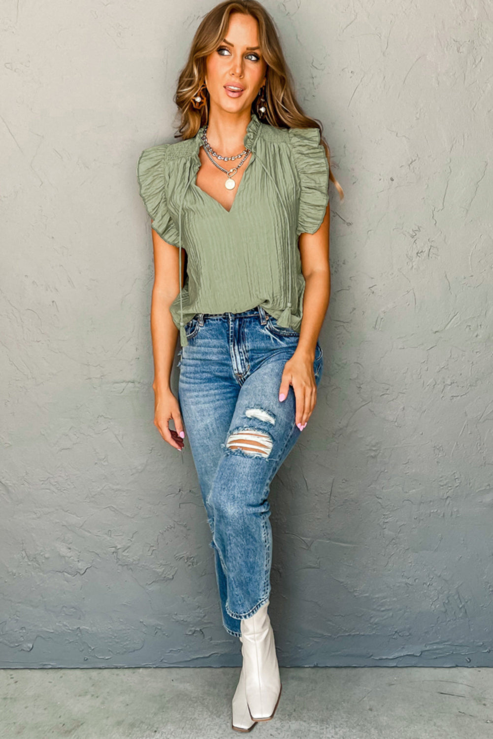 V Neck Textured Blouse