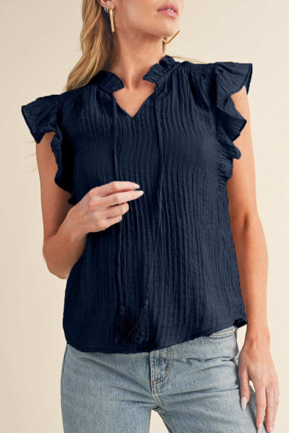 V Neck Textured Blouse